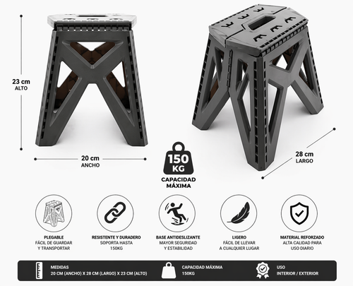 BANCO PLEGABLE HASTA 150KG 20X28X23CM