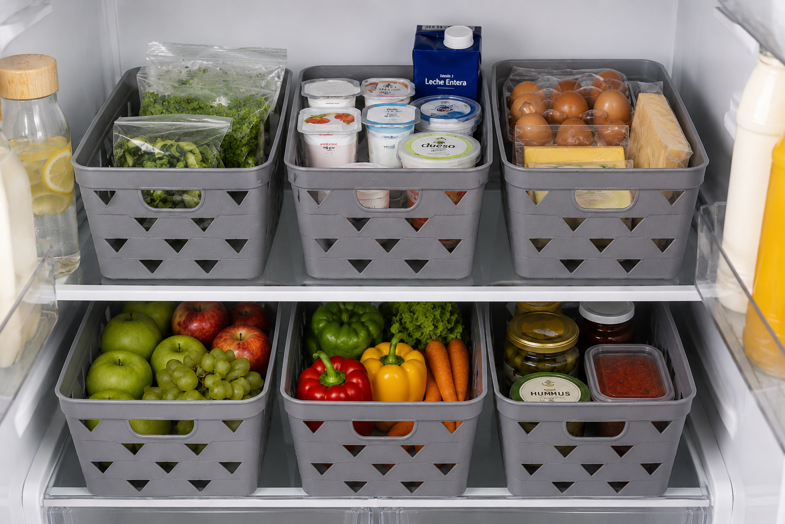 SET 6 CAJA ORGANIZADORA PLASTICA GRIS  25.8*17.7*14CM