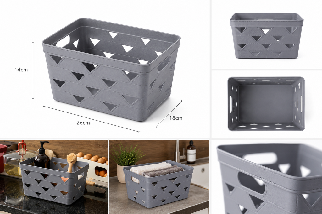 SET 6 CAJA ORGANIZADORA PLASTICA GRIS  25.8*17.7*14CM