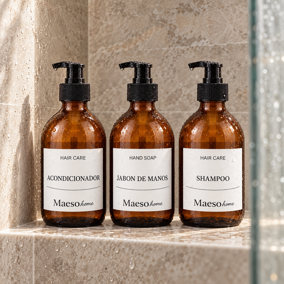 KIT DISPENSADORES VIDRIO AMBAR 500ML $690