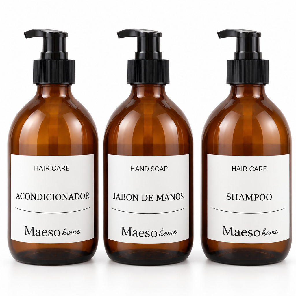 KIT DISPENSADORES VIDRIO AMBAR 500ML $690